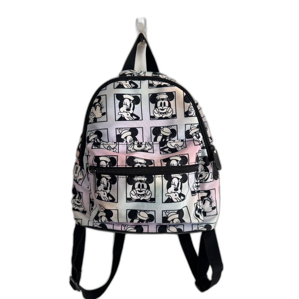 Disney Bioworld Minnie Mouse Mini Backpack Iridescent Pink Black White